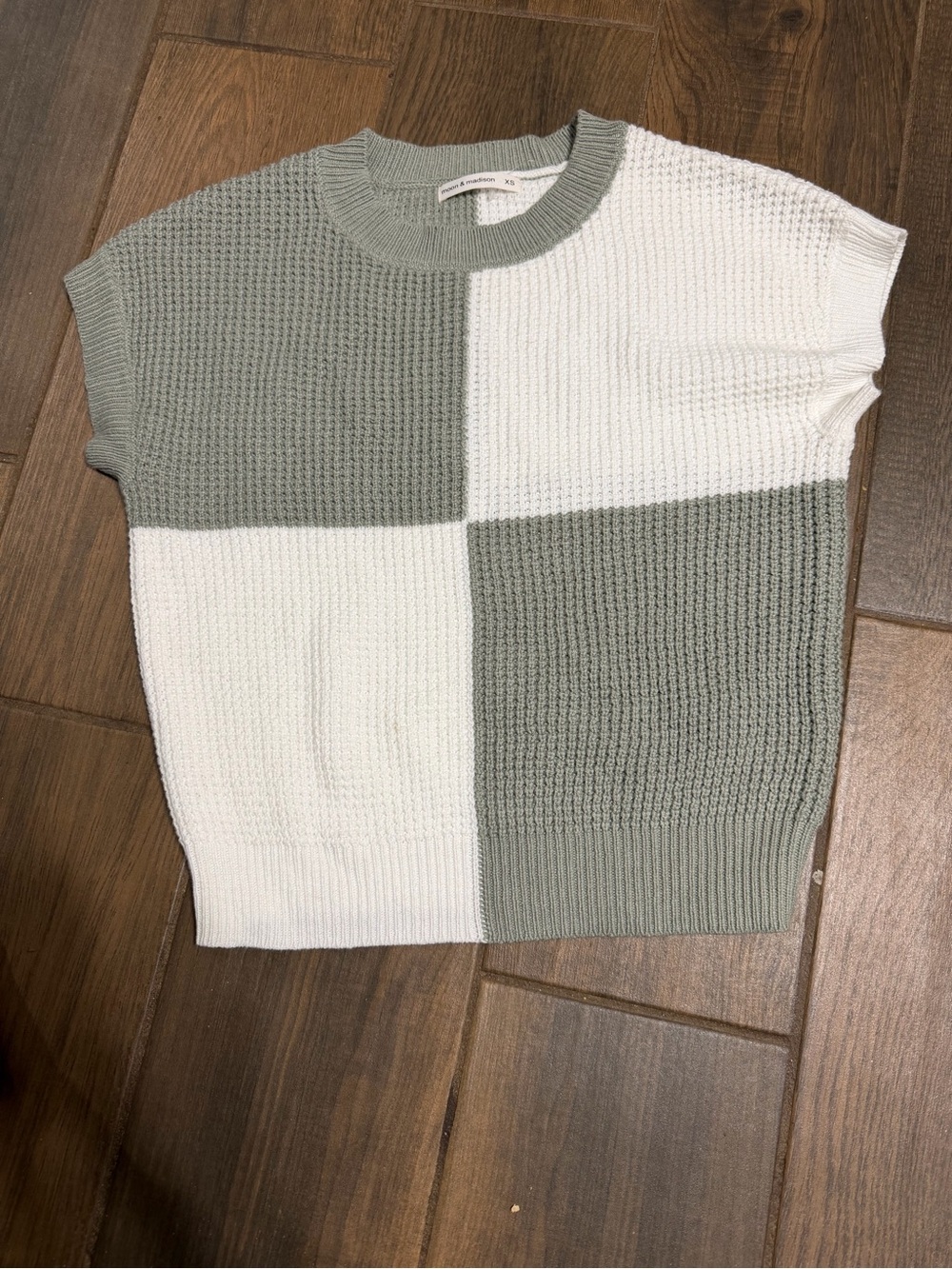 moon & madison Sage and White Colorblock Knit Top